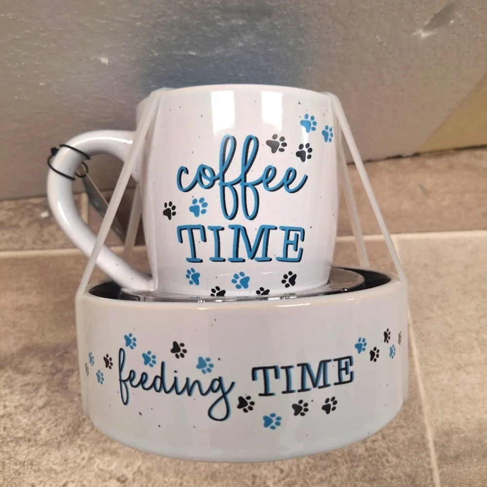 2pc Coffee cup and Doggie bowl set- New - Picture 1 of 2